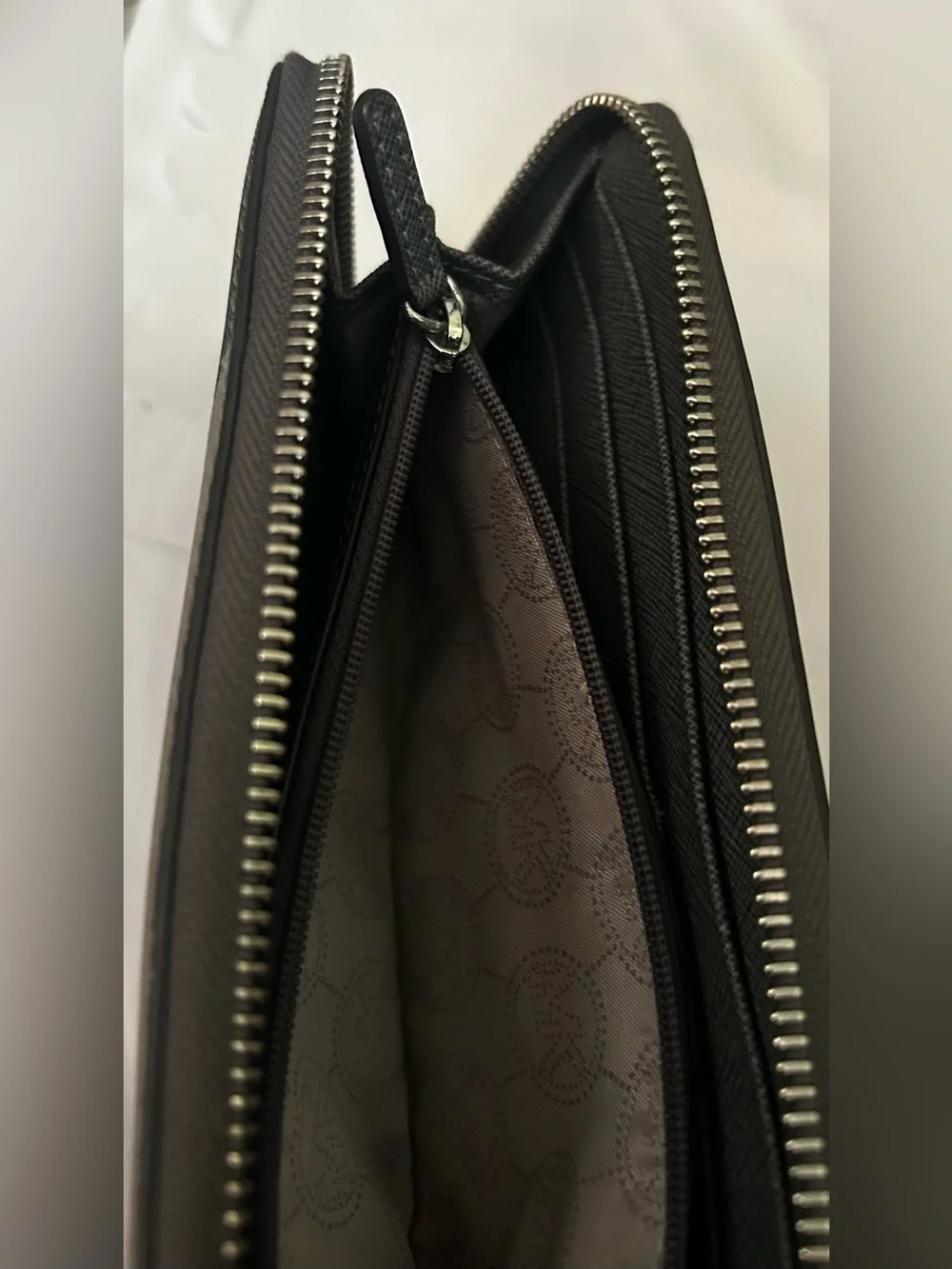 Michael Kors Black and Gray Zip-Around Saffiano Wallet